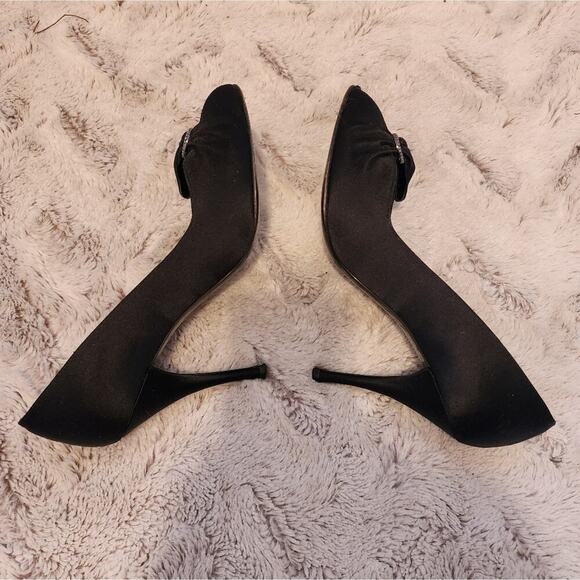 STUART WEIZTMAN BLACK SATIN FABRIC PEEP TOE HEELS SIZE 9.5M - Picture 5 of 9